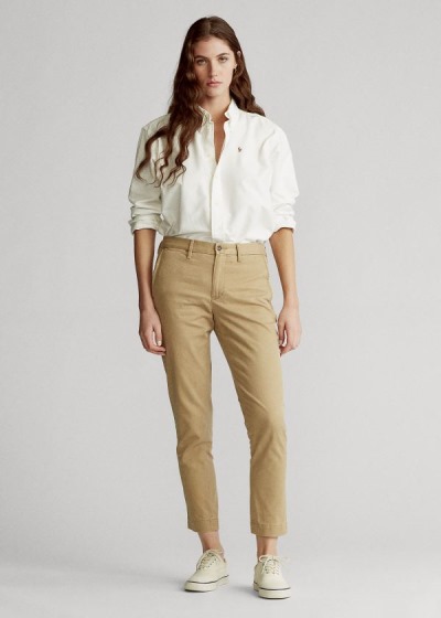 Pantalones Polo Ralph Lauren Mujer Marrom - Stretch Cotton Straight - MYHFU6843